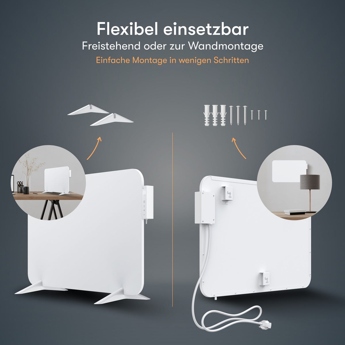 450 Watt Elektroheizung, mit Smart Thermostat, WiFI & App, bis 10m²