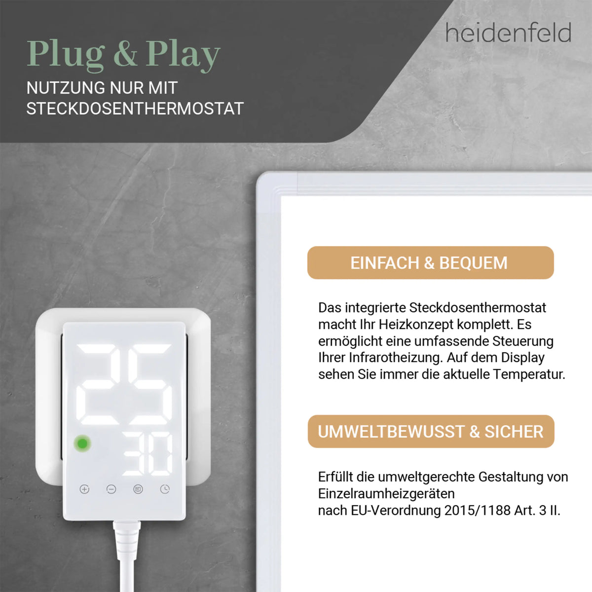 HEIDENFELD HF-HP100-3 | Infrarotheizung (1000 Watt, Raumgröße: 25 m²)