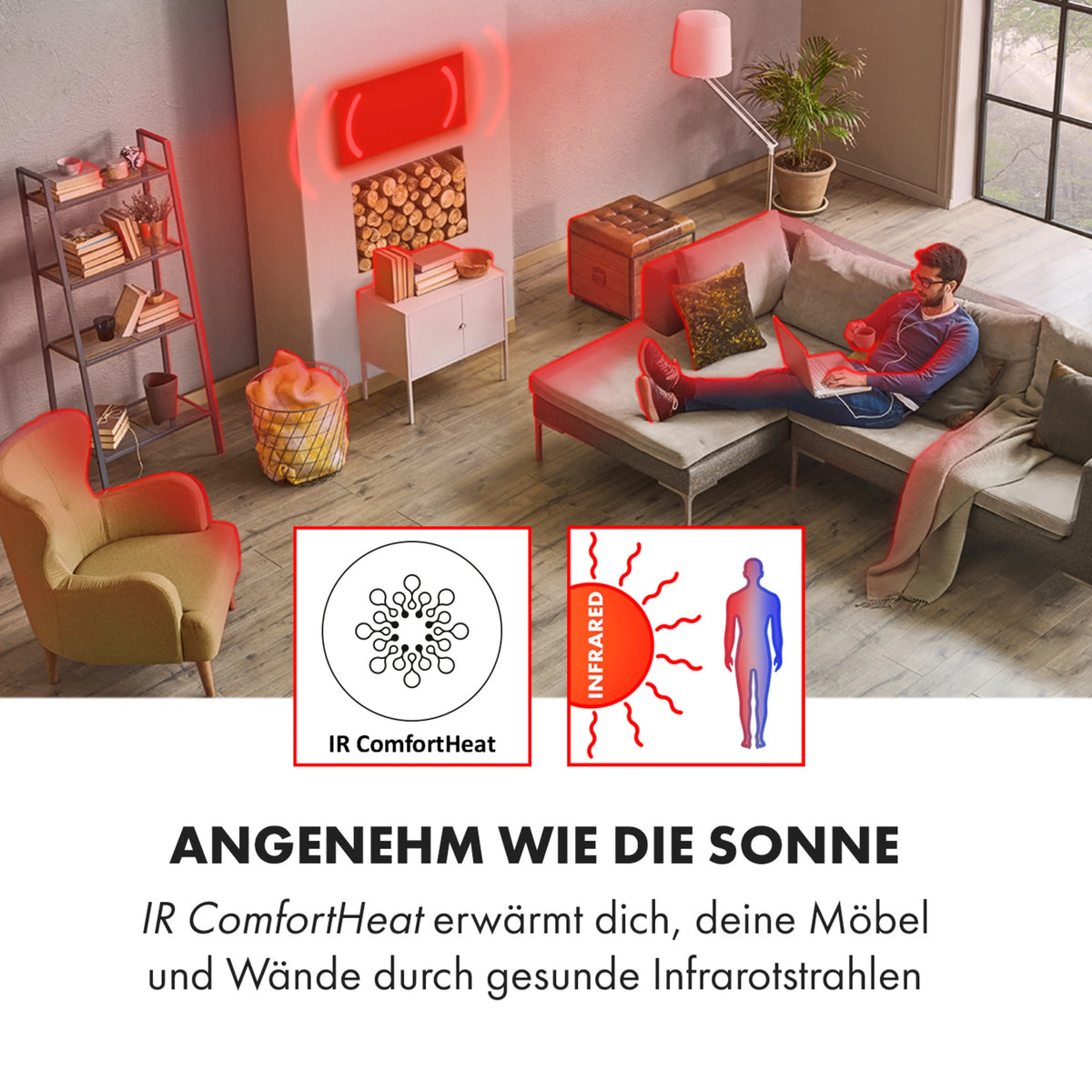 HeatPal 1300W 13–25m² Infrarotheizung Standgerät Schwarz