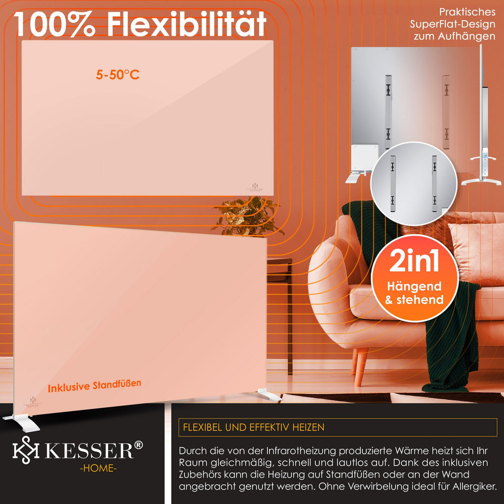 Infrarotheizung Kesser mit Thermostat Energiesparend 2in1 Standgerät & Wandmontage
