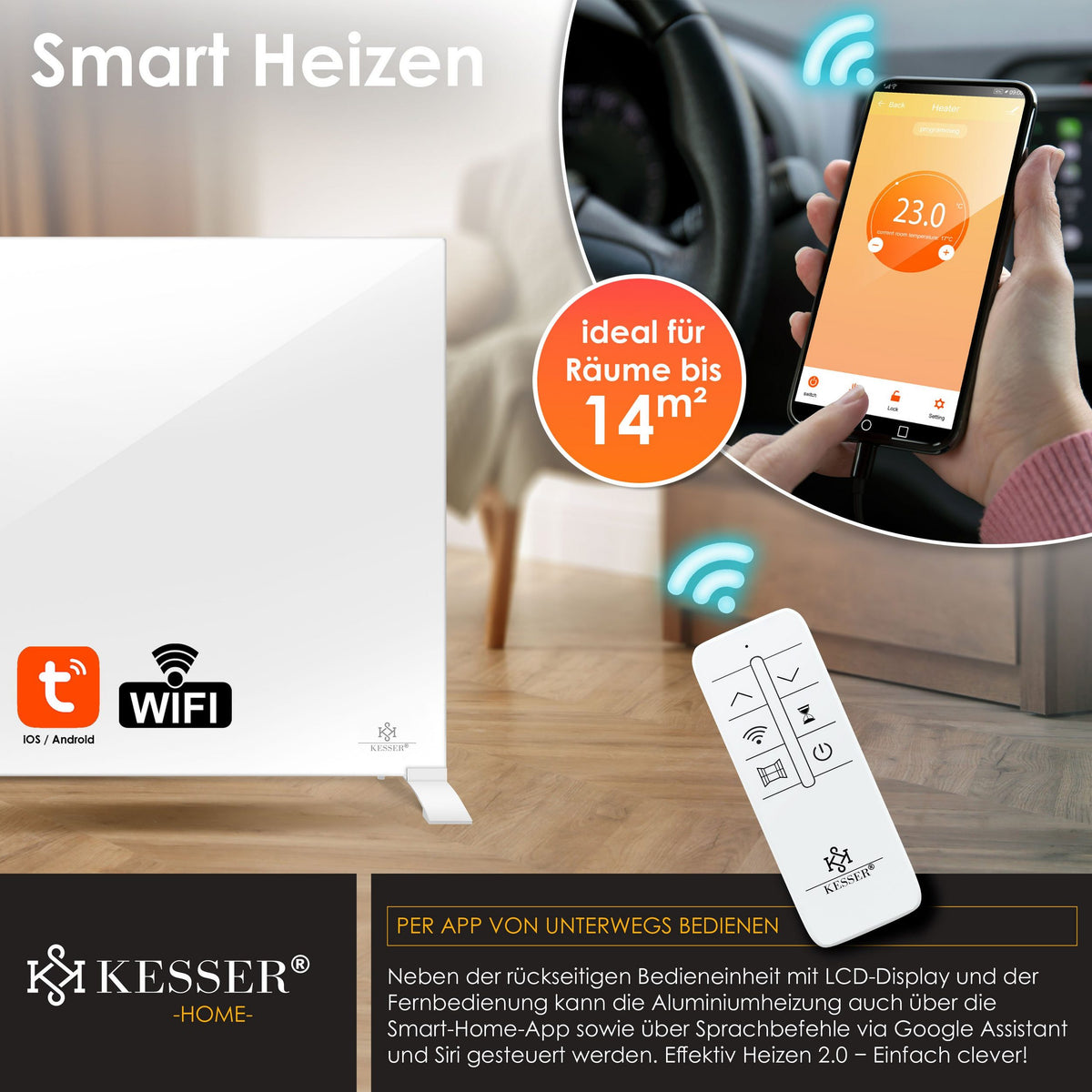 Infrarotheizung Kesser mit Thermostat Energiesparend 2in1 Standgerät & Wandmontage