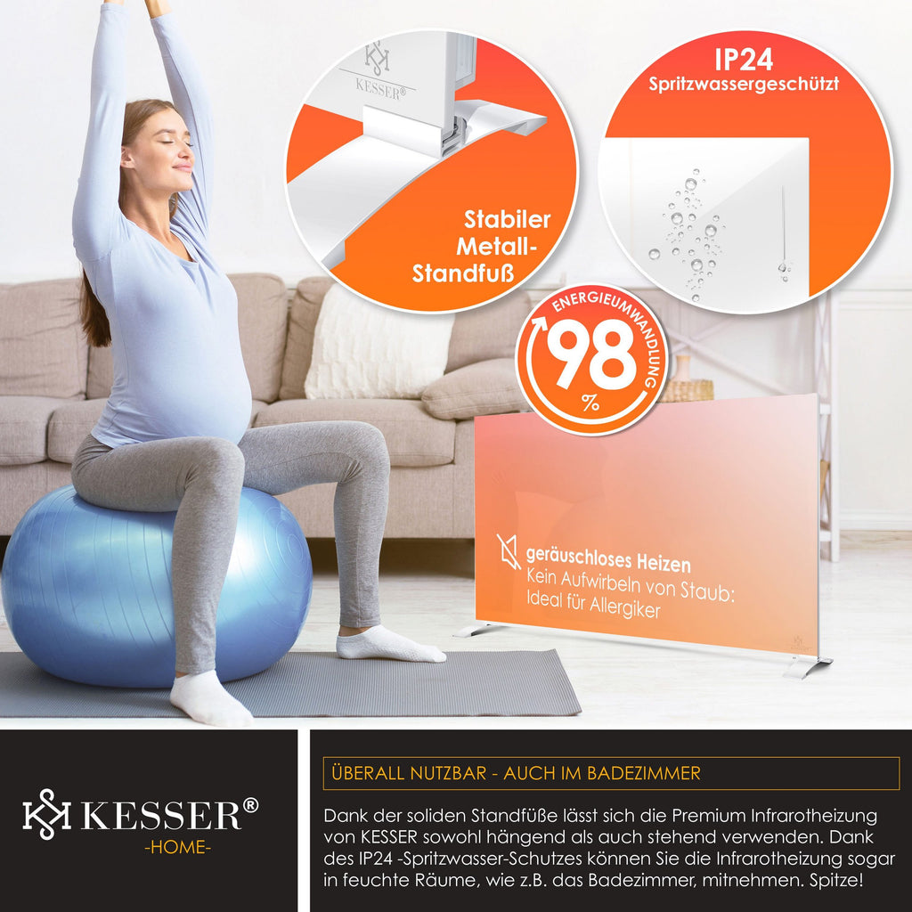 Infrarotheizung Kesser mit Thermostat Energiesparend 2in1 Standgerät & Wandmontage