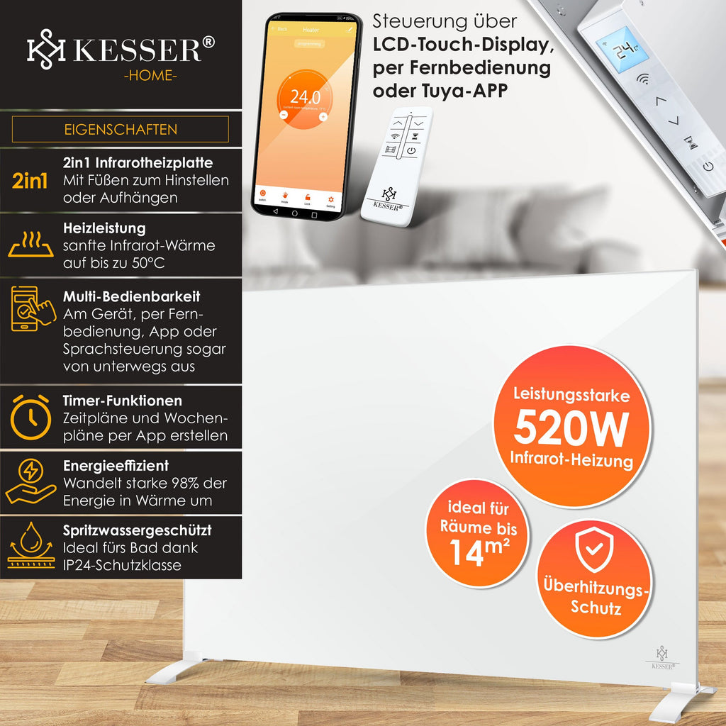 Infrarotheizung Kesser mit Thermostat Energiesparend 2in1 Standgerät & Wandmontage