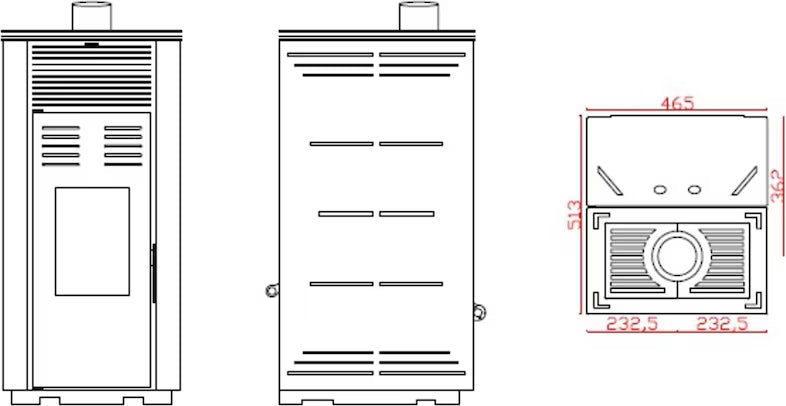 JOIMA – Pelletofen ohne Strom Modell NATUR STYLE 8 kW. Es funktioniert ohne Anschluss an das Stromnetz. Farbe Braune