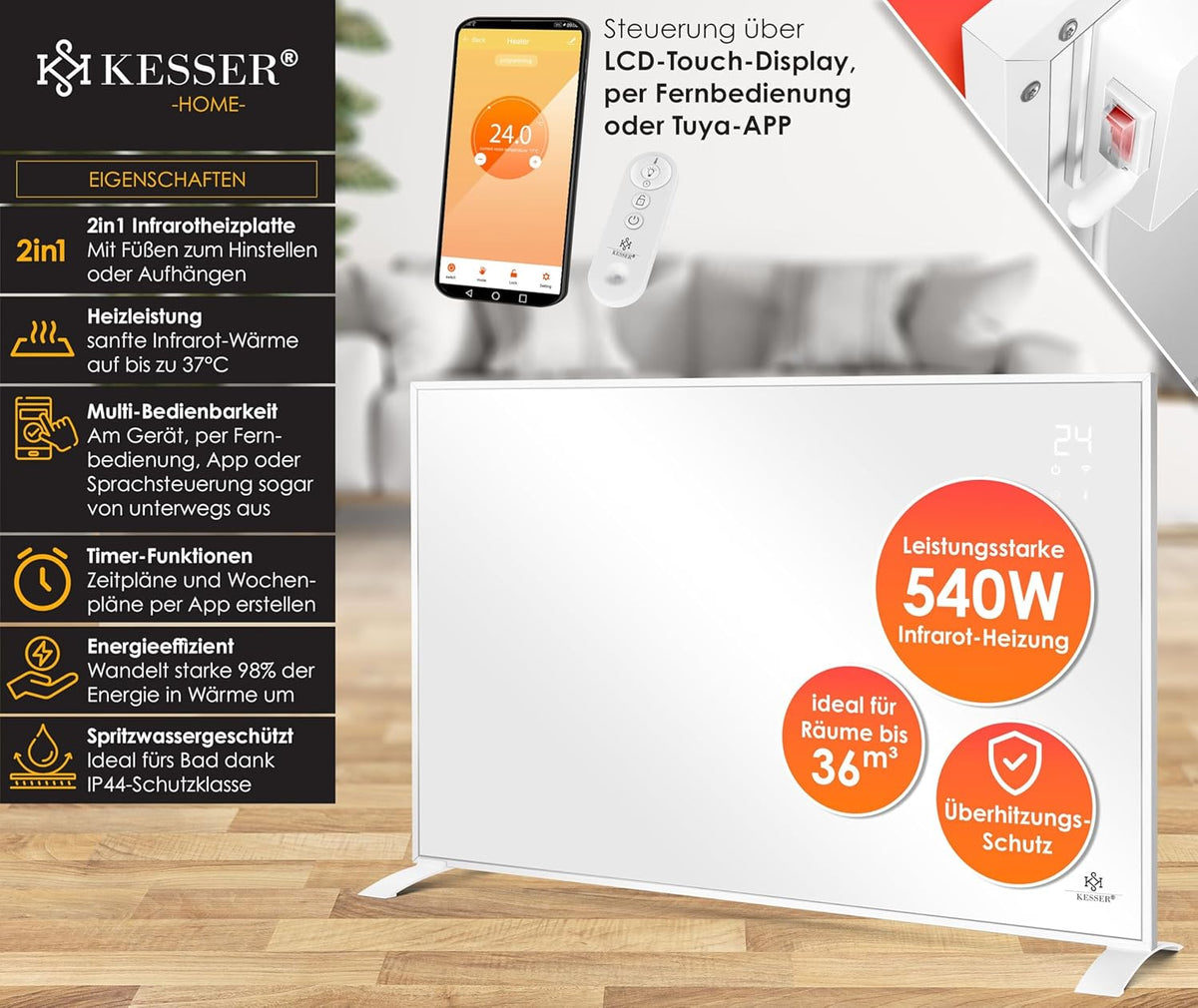 KES­SER® Infra­ro­thei­zung Ener­gie­spa­rend mit Fern­be­die­nung