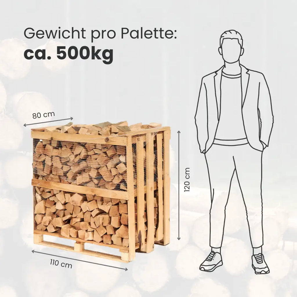 Kaminholz Buche LKW-Ladung – kammergetrocknet, 25 cm Scheitlänge, 1 RM Kisten