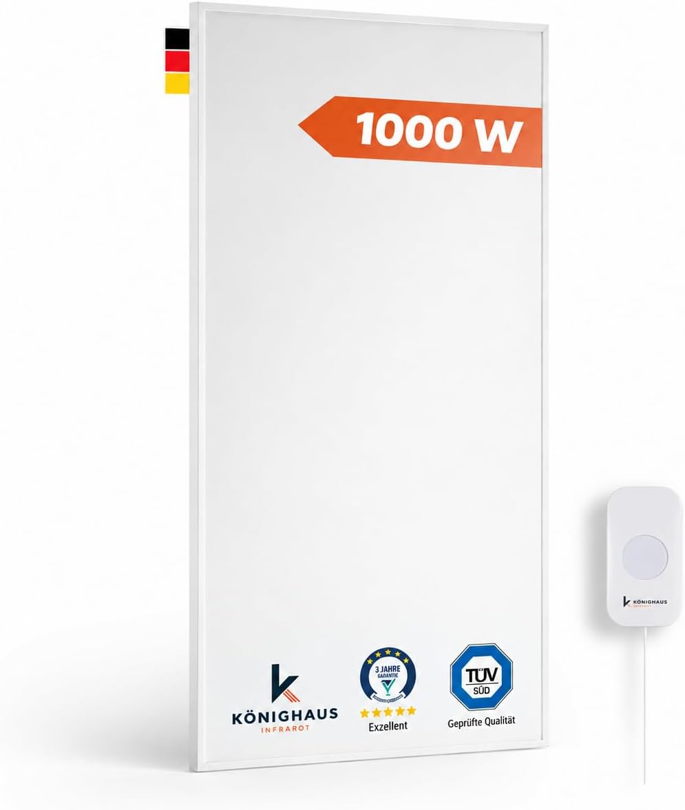 Könighaus Infrarotheizung 1000 Watt - Smart App 14-26 m², TÜV SÜD, 5 Jahre Garantie, doppelter Überhitzungsschutz