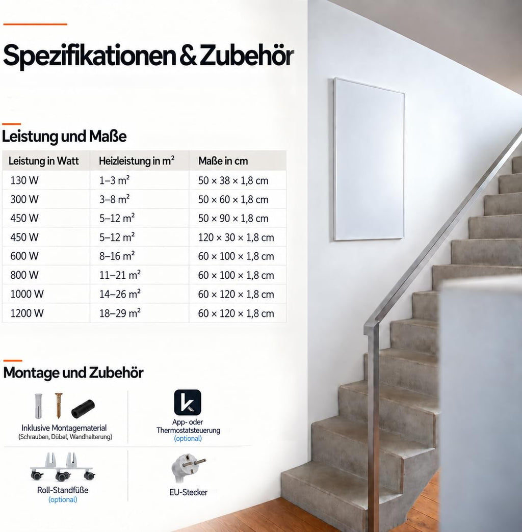 Könighaus Infrarotheizung 1000 Watt - Smart App 14-26 m², TÜV SÜD, 5 Jahre Garantie, doppelter Überhitzungsschutz