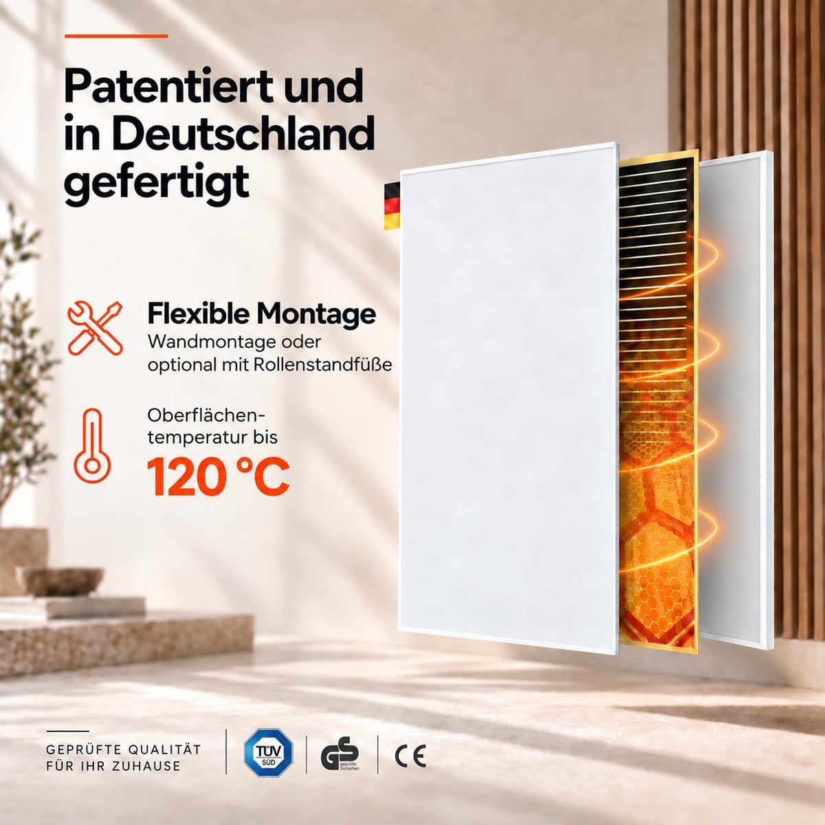 Könighaus Infrarotheizung 1000 Watt - Smart App 14-26 m², TÜV SÜD, 5 Jahre Garantie, doppelter Überhitzungsschutz