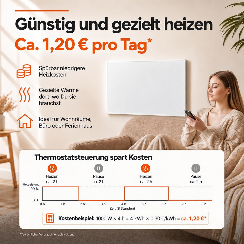 Könighaus Infrarotheizung 1000 Watt - Smart App 14-26 m², TÜV SÜD, 5 Jahre Garantie, doppelter Überhitzungsschutz