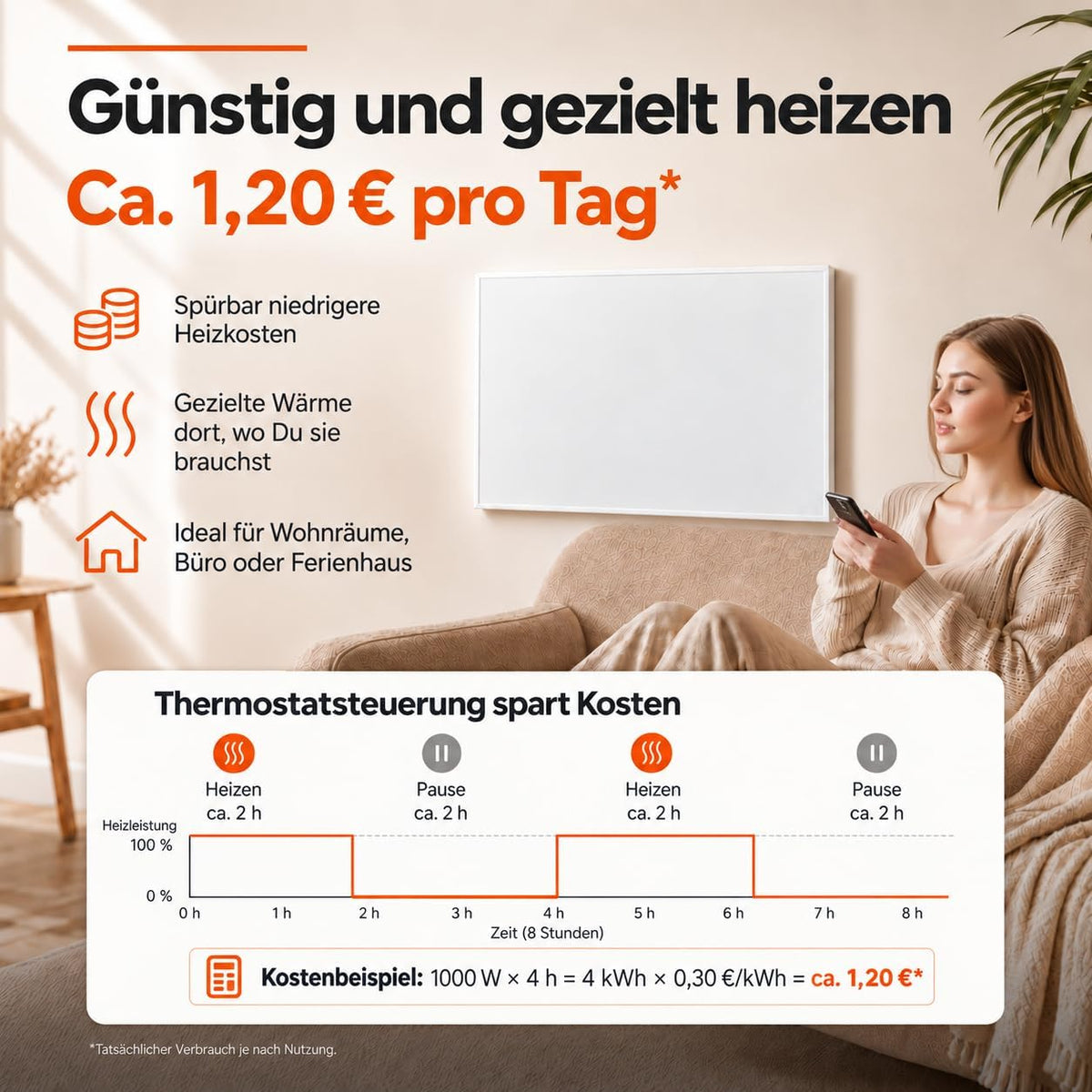 Könighaus Infrarotheizung 1000 Watt - Smart App 14-26 m², TÜV SÜD, 5 Jahre Garantie, doppelter Überhitzungsschutz