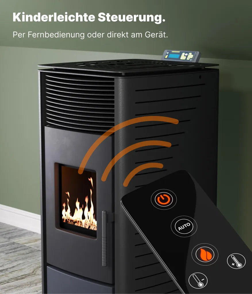 Nemaxx P9 Pelletofen Pelletkaminofen 11kW Kaminofen Heizofen Pellet Ofen Kamin Pelletheizung Heizgerät Kaminheizung Pellets -schwarz- WiFi-Ready